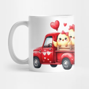 Valentine Chicken Couple Sitting On Truck Mug